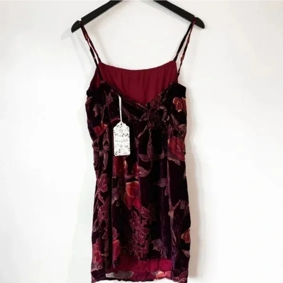 Honey Belle Red Floral Dress Velvet Spagetti Straps Size Small NWT - Picture 7 of 11